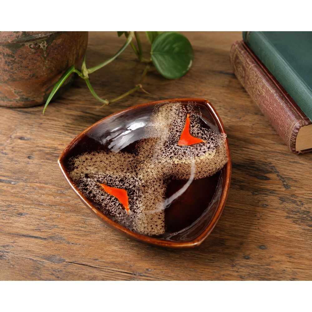 Vintage CANADA Pottery Trinket Dish/Ashtray Mod Orange Brown Glaze MCM 5.25 in